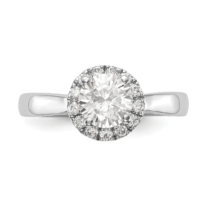 14k White Gold 13 Ct Lab Grown Diamond VSSI G 1 Ct Center Round Halo Engagement Ring Goldia Rings