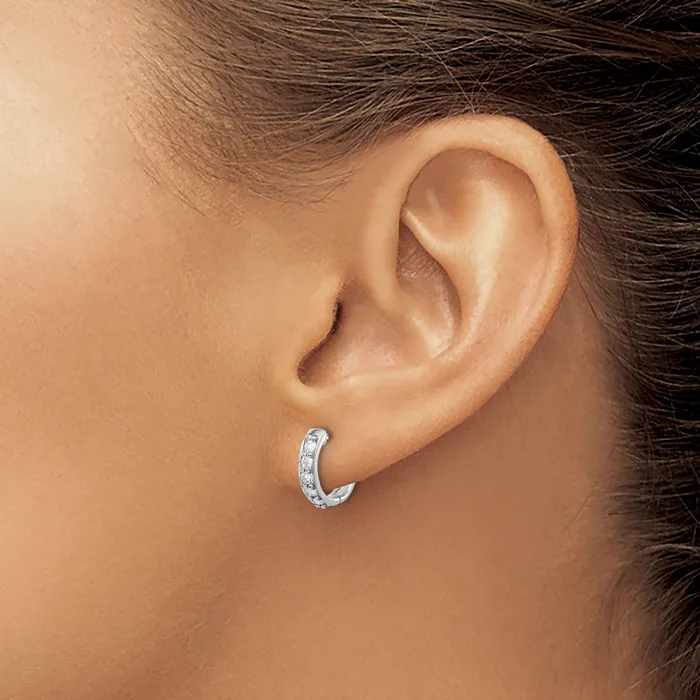 14k White Gold 13 Ct Lab Grown Diamond VSSI G Hinged Hoop Earrings Goldia Earrings