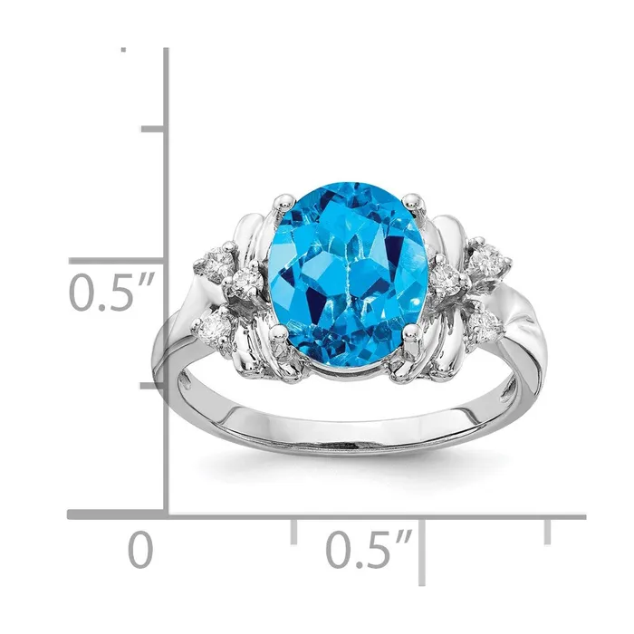 14k White Gold 10x8mm Oval Blue Topaz AA Real Diamond ring goldiaca Rings