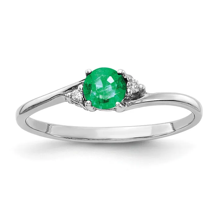 14k White Gold 4mm Emerald AA Diamond ring Goldia Rings