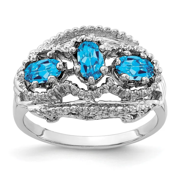 14k White Gold 5x3mm Oval Blue Topaz ring Goldia Rings