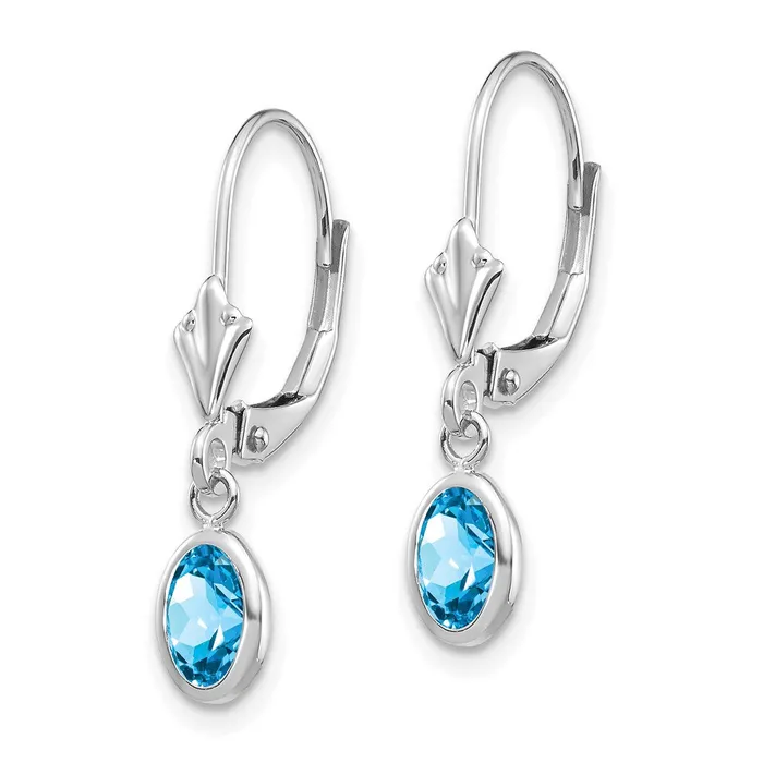 14k White Gold 6x4 Oval Bezel DecemberBlue Topaz Leverback Earrings Goldia Earrings