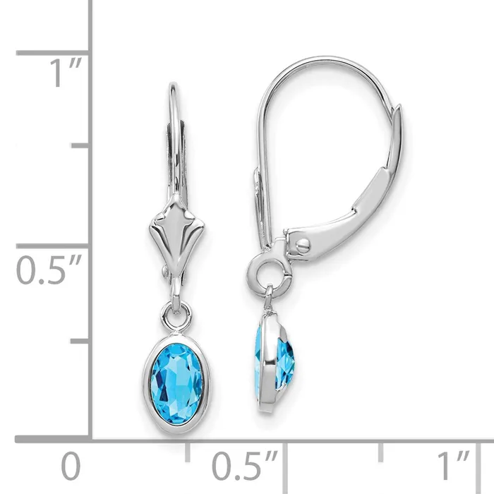 14k White Gold 6x4 Oval Bezel DecemberBlue Topaz Leverback Earrings Goldia Earrings