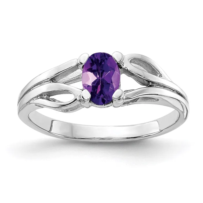 14k White Gold 6x4mm Oval Amethyst Checker ring Goldia Rings