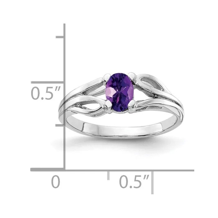 14k White Gold 6x4mm Oval Amethyst Checker ring Goldia Rings