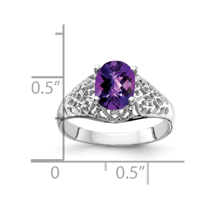14k White Gold 8x6mm Oval Amethyst Checker ring Goldia Rings