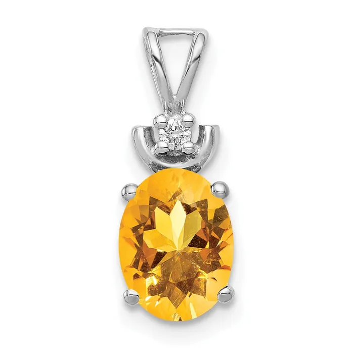 14k White Gold 8x6mm Oval Citrine AAA Diamond Pendant goldiaca Necklaces
