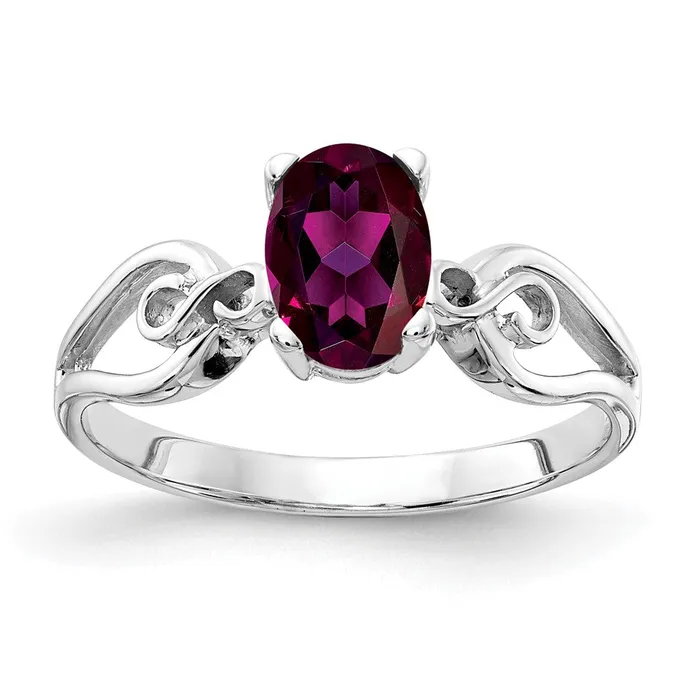 14k White Gold 8x6mm Oval Rhodolite Garnet ring Goldia Rings