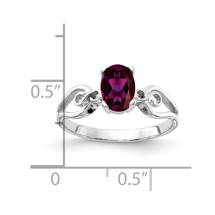 14k White Gold 8x6mm Oval Rhodolite Garnet ring Goldia Rings