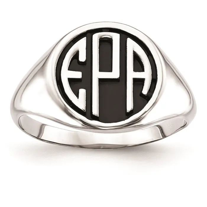 14K White Gold Casted High Polished Antiqued Monogram Ring Goldia Rings