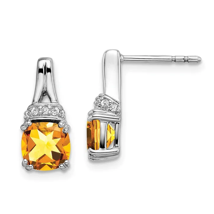14k White Gold Citrine and Real Diamond Earrings Goldia Earrings
