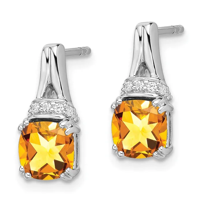 14k White Gold Citrine and Real Diamond Earrings Goldia Earrings