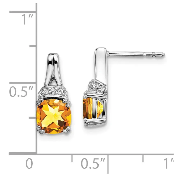 14k White Gold Citrine and Real Diamond Earrings Goldia Earrings