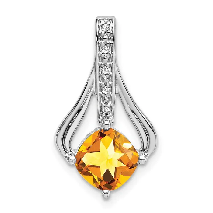 14k White Gold Citrine and Real Diamond Pendant Goldia Necklaces