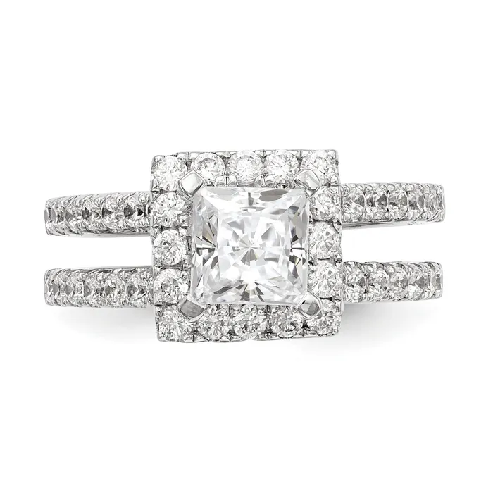 14K White Gold Diamond Princess CZ Cushion Halo Engagement Ring Goldiacom Rings