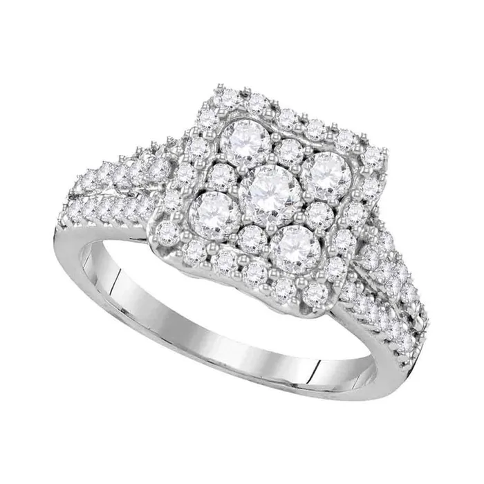 14k White Gold Diamond Square Cluster Halo Bridal Engagement Ring 115 Cttw gndatlanta Rings 14k White Gold Diamond Square Cluster Halo Bridal Engagement Ring 115 Cttw gndatlanta Rings