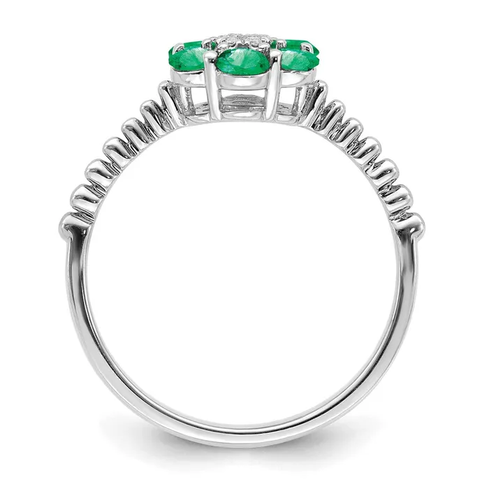 14k White Gold Emerald and Real Diamond Floral Ring Goldia Rings