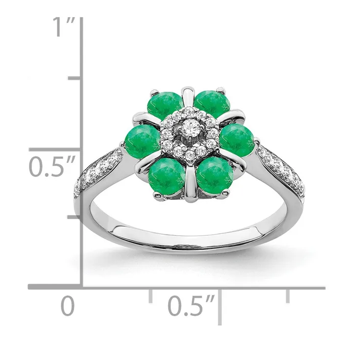 14k White Gold Emerald and Real Diamond Floral Ring Goldia Rings
