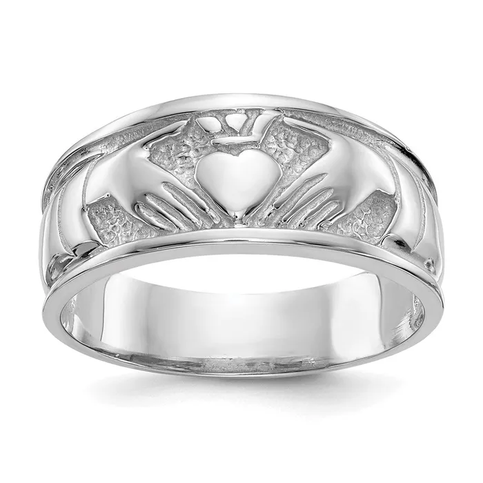 14k White Gold Ladies Polished Claddagh Band Goldia Rings