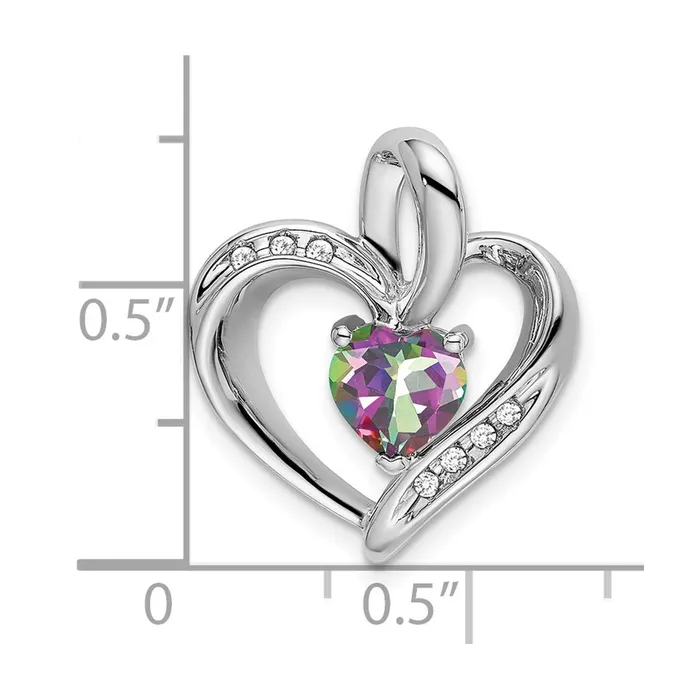 14k White Gold Mystic Fire Topaz and Real Diamond Heart Pendant Goldia Necklaces