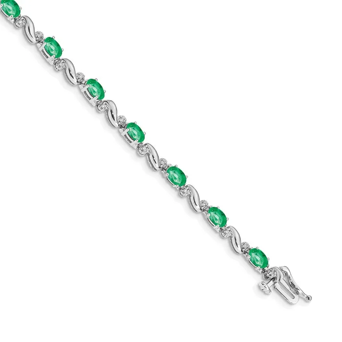 14k White Gold Natural Diamond and Emerald Bracelet goldiaca Bracelets