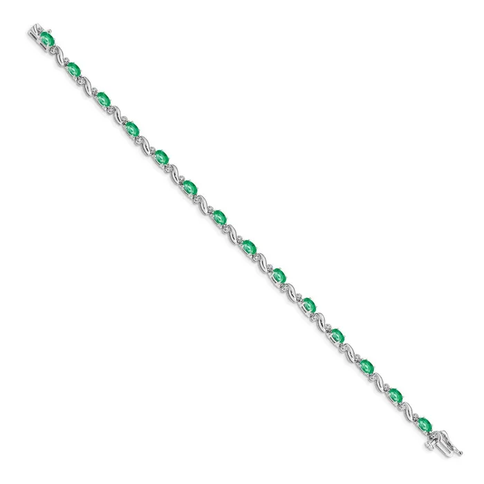 14k White Gold Natural Diamond and Emerald Bracelet goldiaca Bracelets