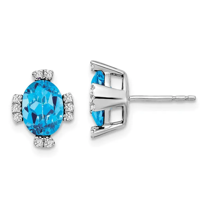 14k White Gold Oval Blue Topaz and Real Diamond Earrings Goldia Earrings 14k White Gold Oval Blue Topaz and Real Diamond Earrings Goldia Earrings