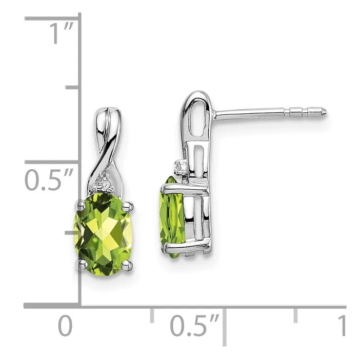 14k White Gold Oval Peridot and Real Diamond Earrings Goldia Earrings