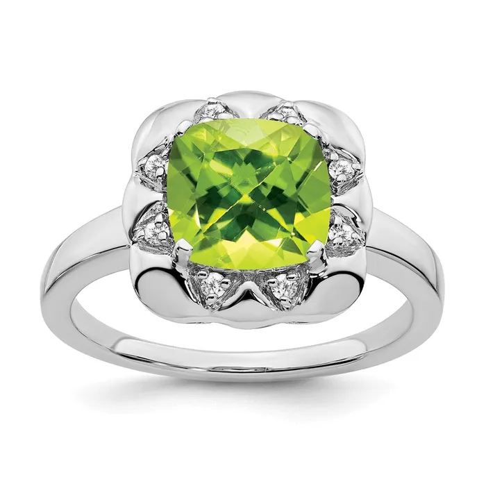 14k White Gold Peridot and Real Diamond Ring Goldia Rings