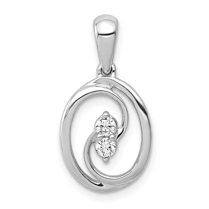 14k White Gold Polished 18ct Real Diamond Oval Pendant Goldia Necklaces