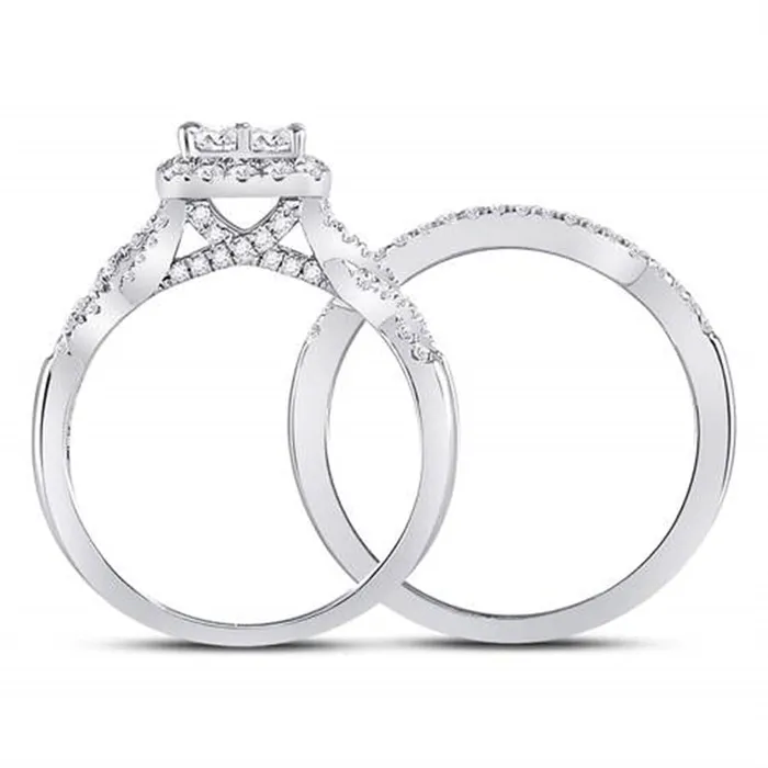14k White Gold Princess Diamond Bridal Wedding Ring Set 1 Cttw gndatlanta Rings