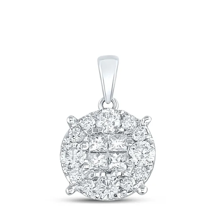 14k White Gold Princess Diamond Fashion Cluster Pendant 1 Cttw gndatlanta Necklaces 14k White Gold Princess Diamond Fashion Cluster Pendant 1 Cttw gndatlanta Necklaces