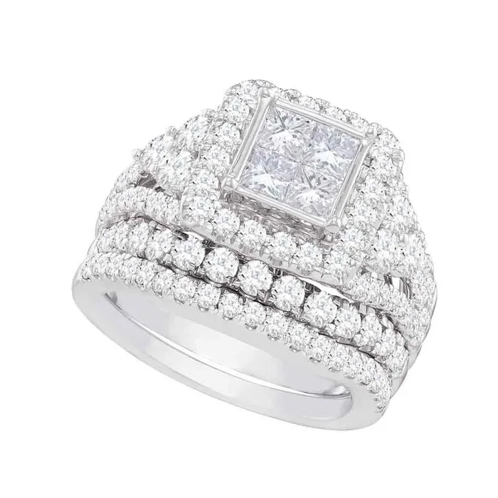 14k White Gold Princess Diamond Halo Bridal Wedding Ring Set 313 Cttw gndatlanta Rings