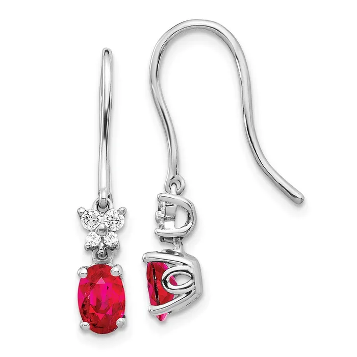 14k White Gold Real Diamond and Oval Ruby Earrings Goldia Earrings