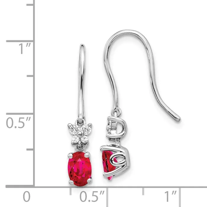 14k White Gold Real Diamond and Oval Ruby Earrings Goldia Earrings