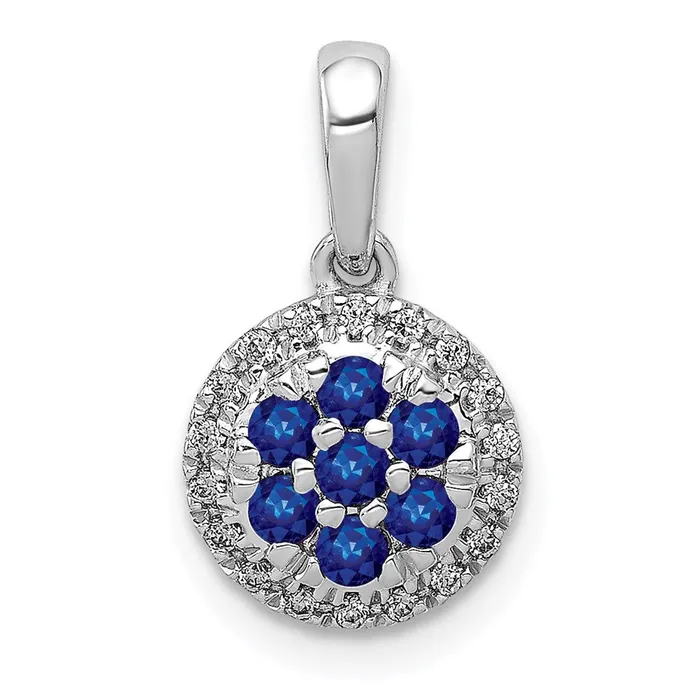 14k White Gold Real Diamond and Sapphire Circle Pendant Goldia Necklaces 14k White Gold Real Diamond and Sapphire Circle Pendant Goldia Necklaces