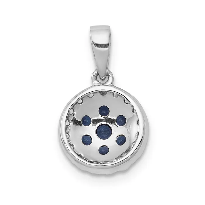 14k White Gold Real Diamond and Sapphire Circle Pendant Goldia Necklaces