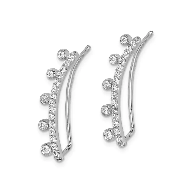 14k White Gold Real Diamond Graduated 5stone Ear Climber Earrings Goldia Earrings