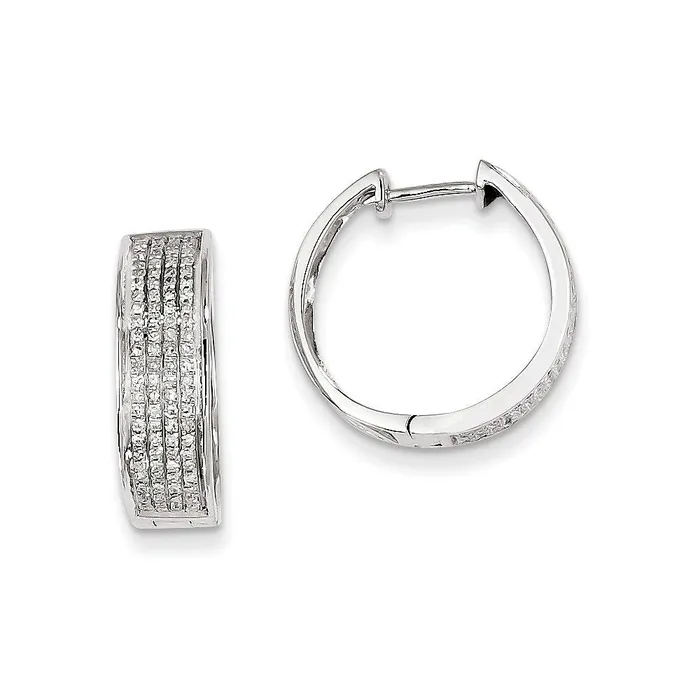 14k White Gold Real Diamond Hinged Round Hoop Earrings Goldia Earrings