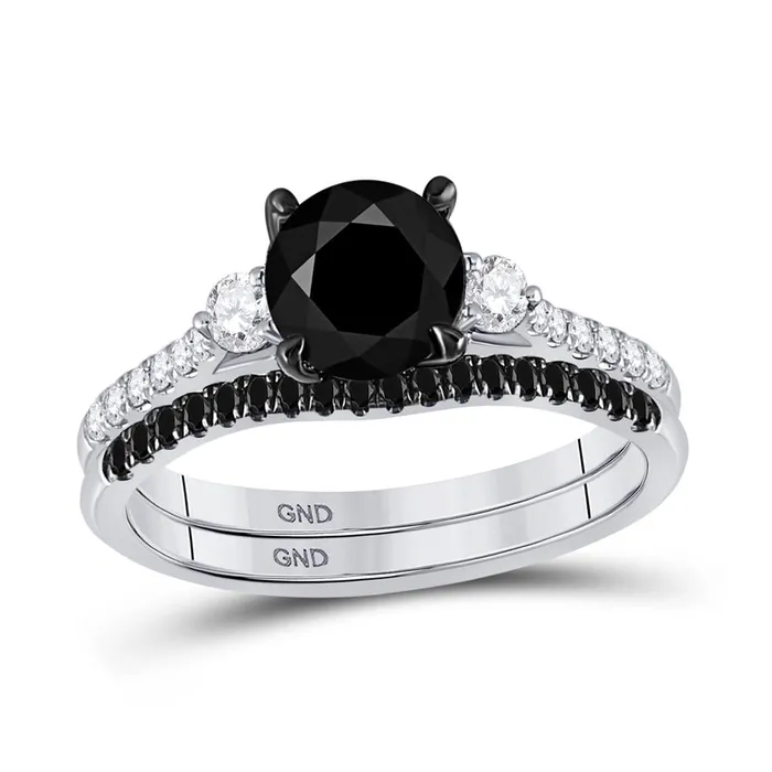 14k White Gold Round Black Diamond Bridal Wedding Ring Set 178 Cttw gndatlanta Rings 14k White Gold Round Black Diamond Bridal Wedding Ring Set 178 Cttw gndatlanta Rings