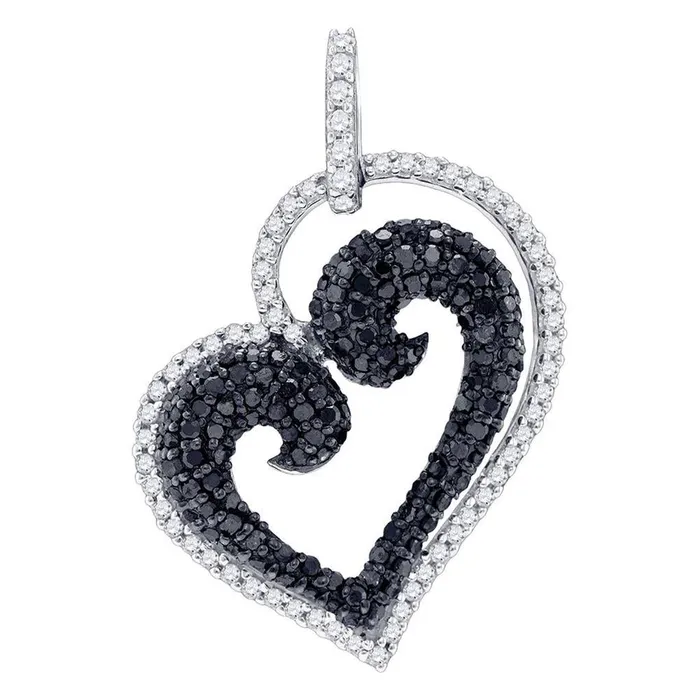 14k White Gold Round Black Diamond Heart Pendant 78 Cttw gndatlanta Necklaces 14k White Gold Round Black Diamond Heart Pendant 78 Cttw gndatlanta Necklaces