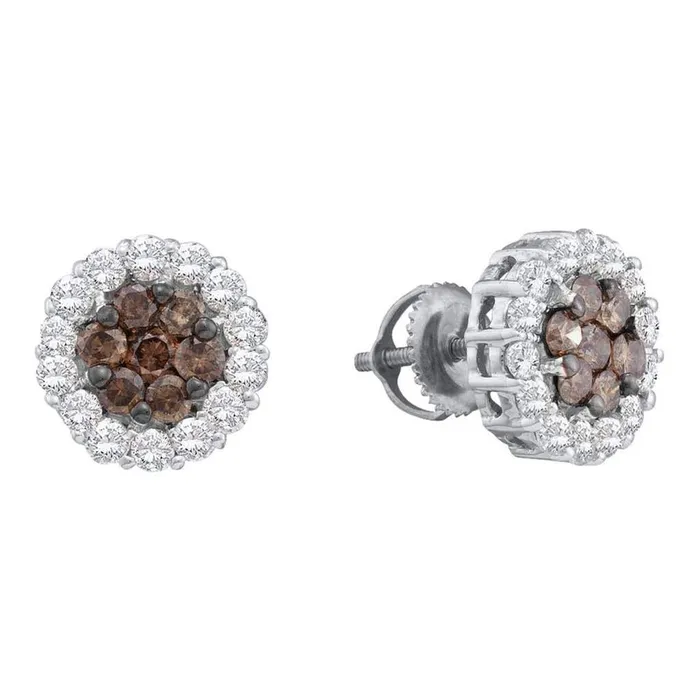 14k White Gold Round Brown Diamond Flower Cluster Earrings 112 Cttw gndatlanta Earrings 14k White Gold Round Brown Diamond Flower Cluster Earrings 112 Cttw gndatlanta Earrings