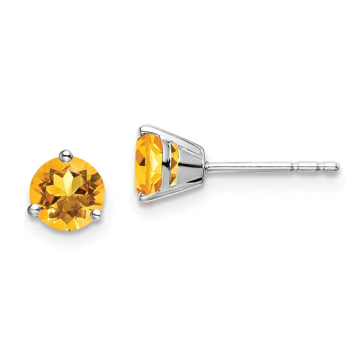 14k White Gold Round Citrine Earrings Goldia Earrings