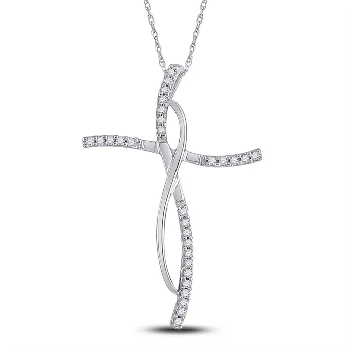 14k White Gold Round Diamond Cross Pendant 110 Cttw gndatlanta Necklaces