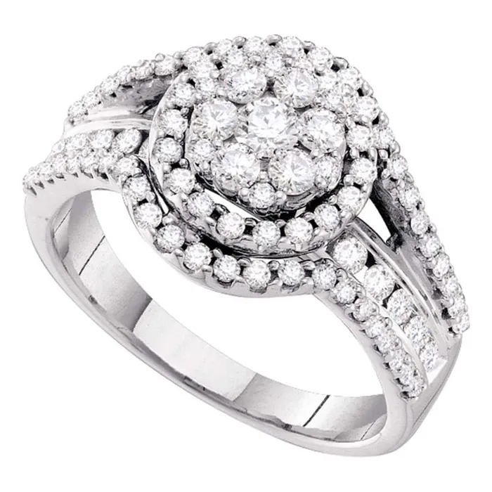14k White Gold Round Diamond Flower Cluster Cocktail Ring 1 Cttw gndatlanta Rings 14k White Gold Round Diamond Flower Cluster Cocktail Ring 1 Cttw gndatlanta Rings