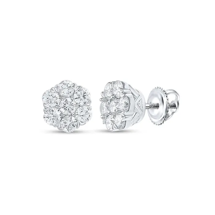 14k White Gold Round Diamond Flower Cluster Earrings 1 Cttw gndatlanta Earrings 14k White Gold Round Diamond Flower Cluster Earrings 1 Cttw gndatlanta Earrings