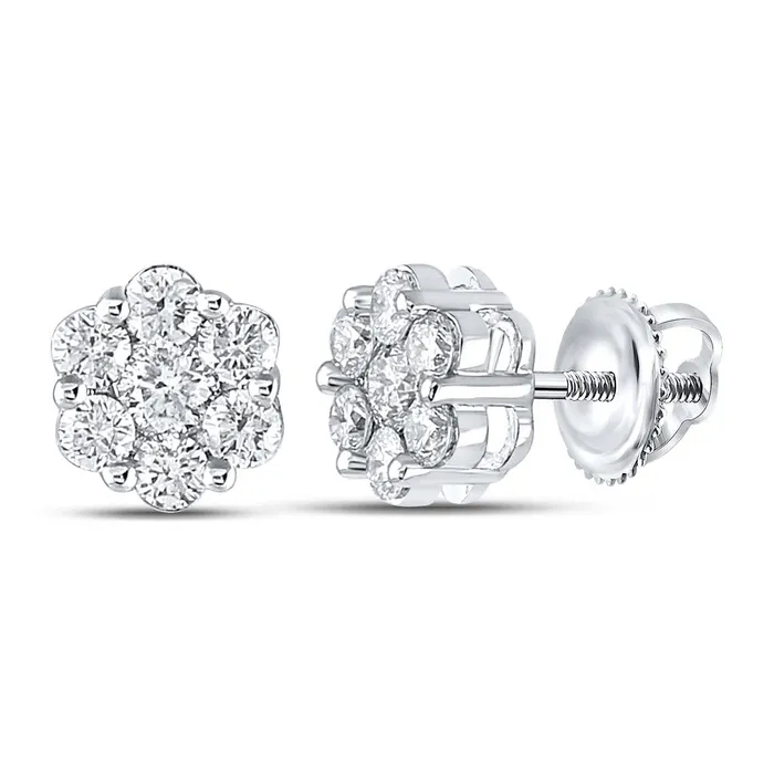 14k White Gold Round Diamond Flower Cluster Earrings 78 Cttw gndatlanta Earrings 14k White Gold Round Diamond Flower Cluster Earrings 78 Cttw gndatlanta Earrings