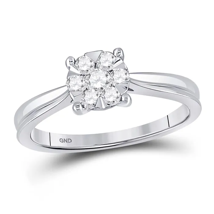 14k White Gold Round Diamond Flower Timeless Cluster Ring 13 Cttw gndatlanta Rings 14k White Gold Round Diamond Flower Timeless Cluster Ring 13 Cttw gndatlanta Rings