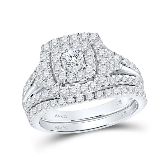 14k White Gold Round Diamond Halo Bridal Wedding Ring Set 178 Cttw Certified gndatlanta Rings 14k White Gold Round Diamond Halo Bridal Wedding Ring Set 178 Cttw Certified gndatlanta Rings