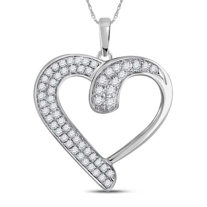 14k White Gold Round Diamond Heart Pendant 14 Cttw gndatlanta Necklaces